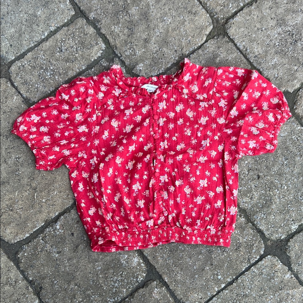 American Eagle Outfitters Red Floral Button Down Shirt
